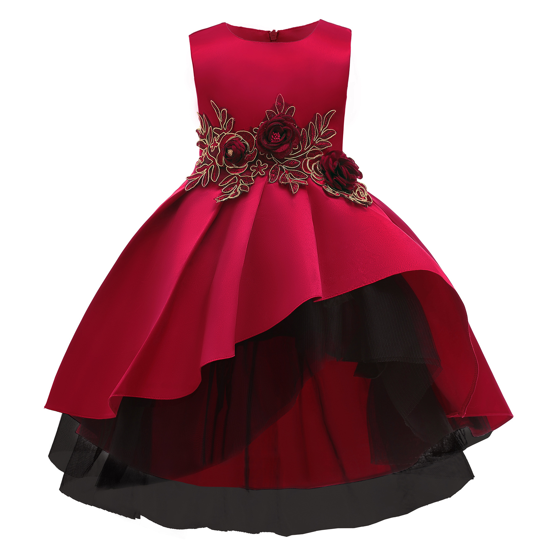 Children's Dress New Vest Dress Princess Dress Red Mesh Flower Children's Dress Girls' Piano Performance Fishtail Dress