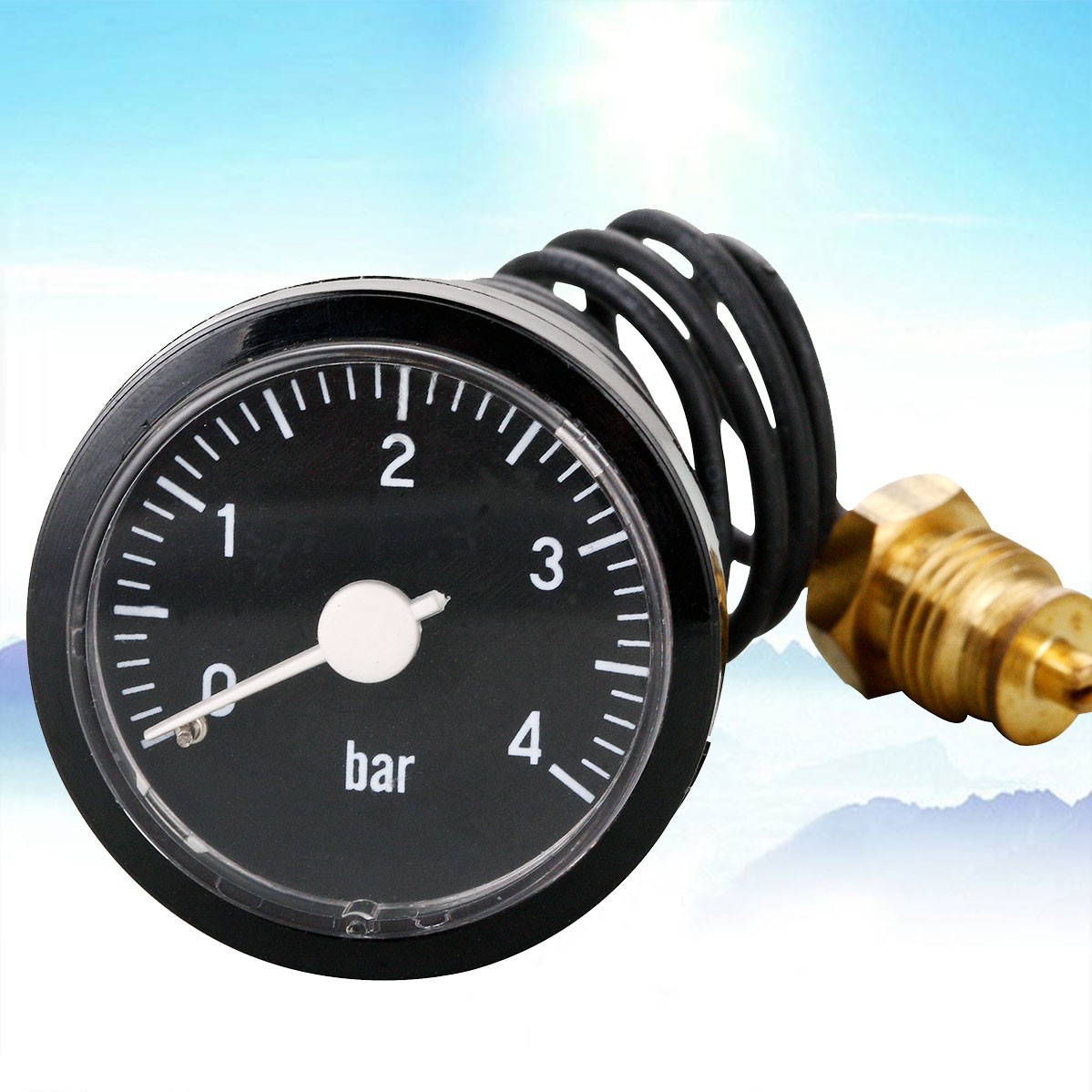 煤改气工程壁挂炉毛细管水压表黑色单刻度四公斤g1/4螺纹蓝天白云