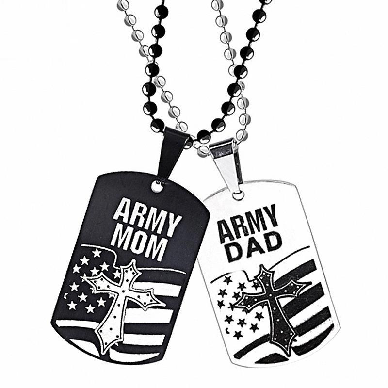 美国陆军钛钢狗牌 us army十字架国旗方形军牌男女士兵不锈钢项链