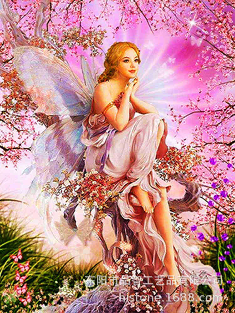 5d钻石画月亮天使手工贴钻diy非满钻挂画儿童手工跨境十字绣批发