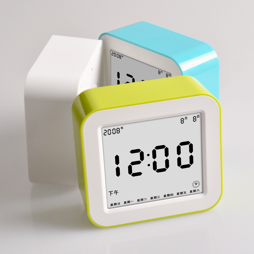 学生闹钟,翻转聪明钟 四面翻转钟创意闹钟 电子日历台钟 倒计时钟