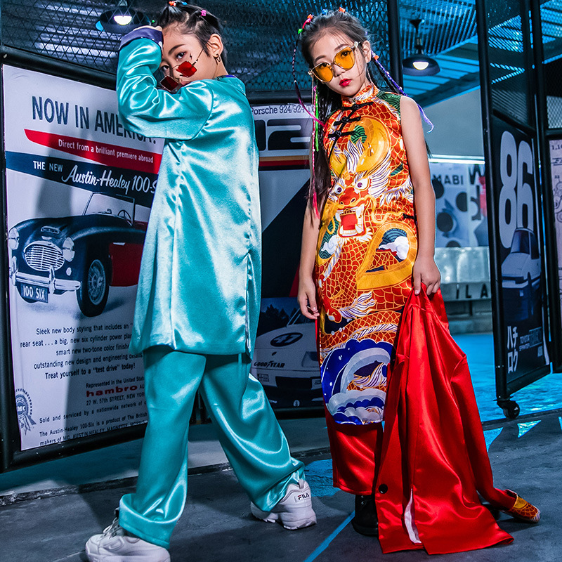 演出走秀服装男童街舞潮装时尚女童中国风儿童时装t台国潮风套装