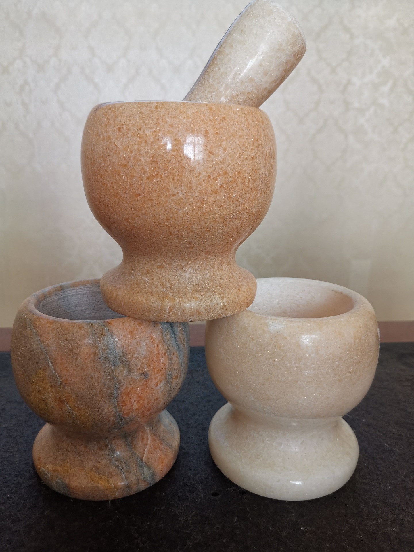 玉石石头捣蒜臼子天然玉石头捣蒜器家用厨房抛光大理石蒜臼