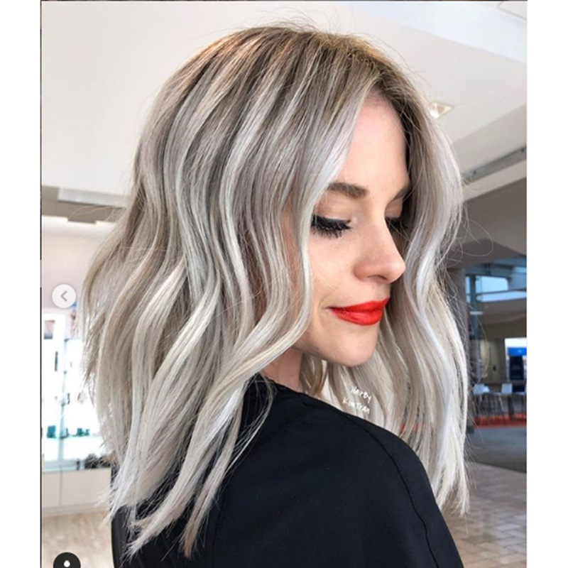 速卖通热销欧美假发女士偏分挑色短卷发时尚奶奶灰假发厂家批发