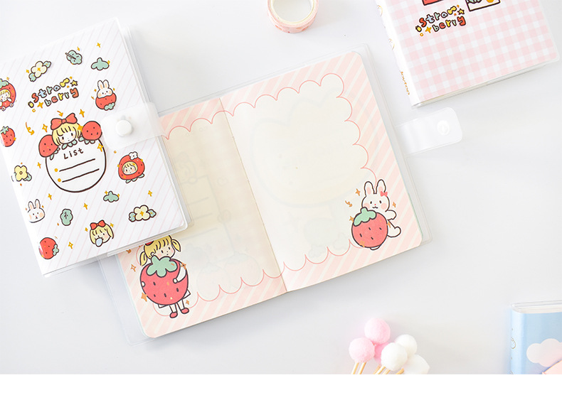 悦木彩页按扣胶套本草莓啵啵系列a5,a7记事手账本学生笔记本