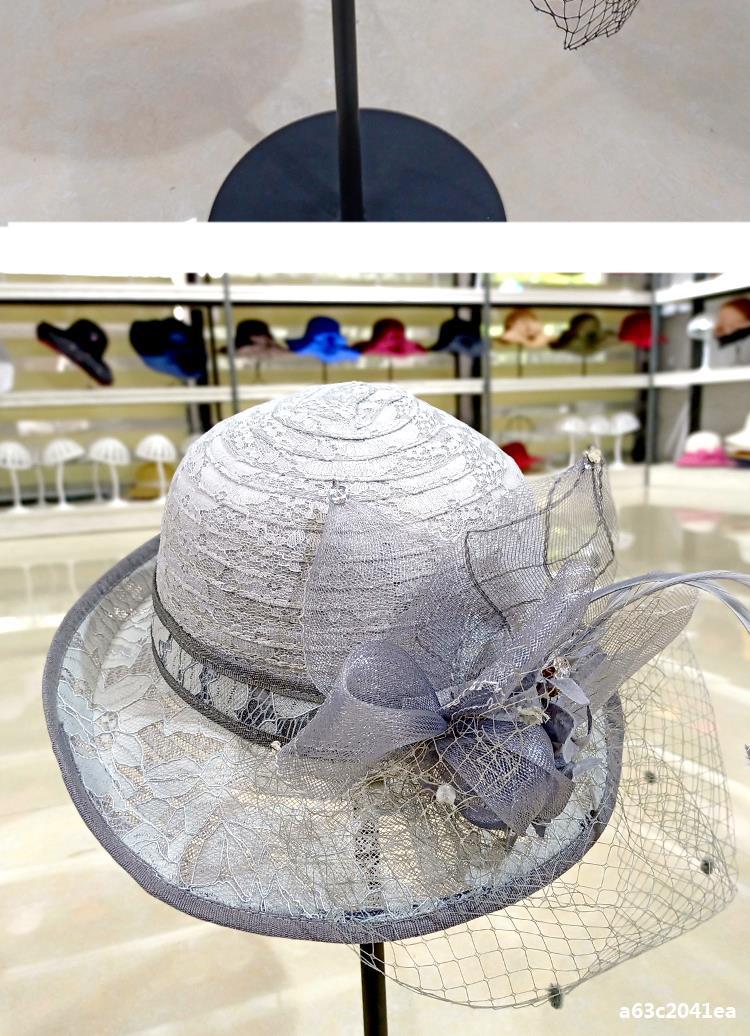礼帽女圆顶网纱帽子女名媛英伦时尚夏天太阳帽复古蕾丝半卷边盆帽