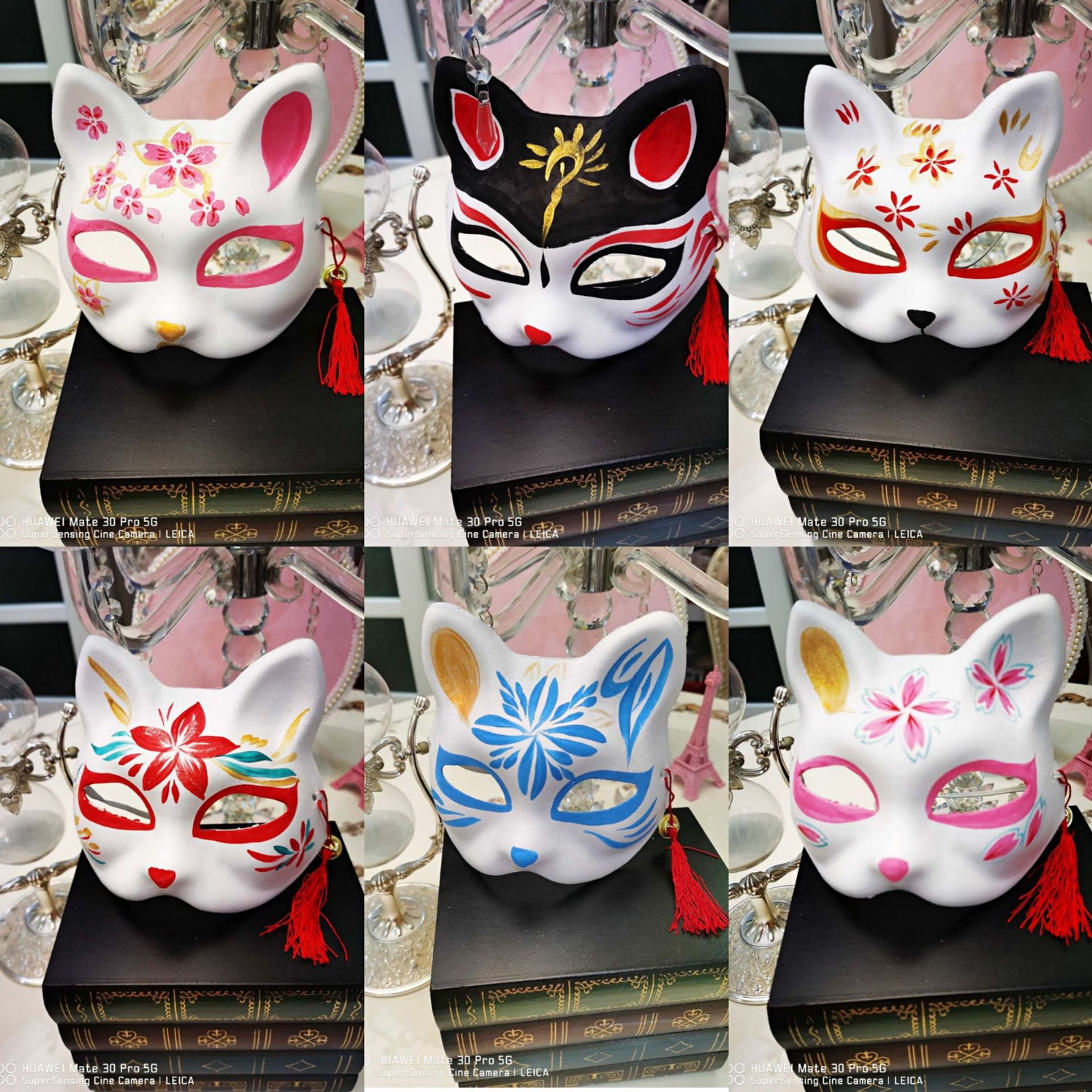 手绘面具coser动漫猫咪狐狸面具带流苏铃铛独立pp袋漫展狐狸面具