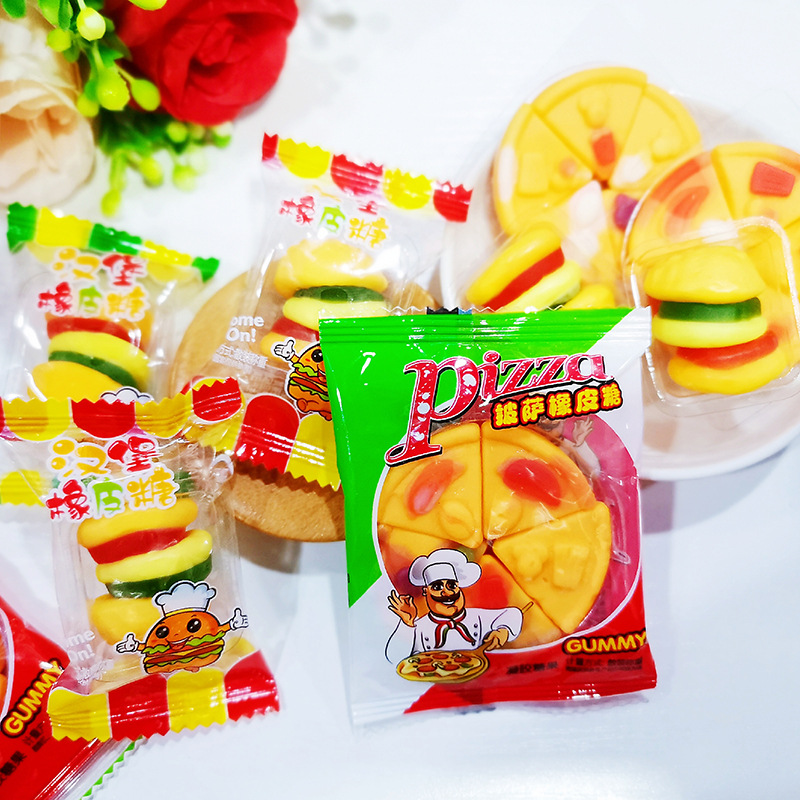 高颜值网红马卡龙形汉堡披萨橡皮糖创意糖抖音同款混合水果味散装