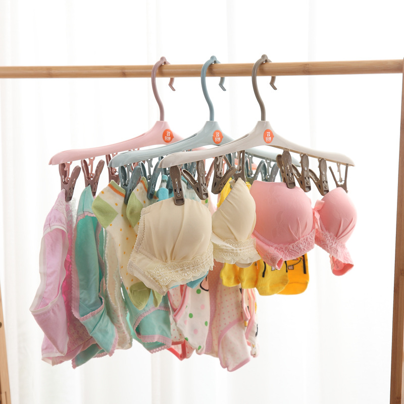 日式素色8晾袜架塑料阳台防风晾晒袜夹多头晾衣夹内衣内裤晒架