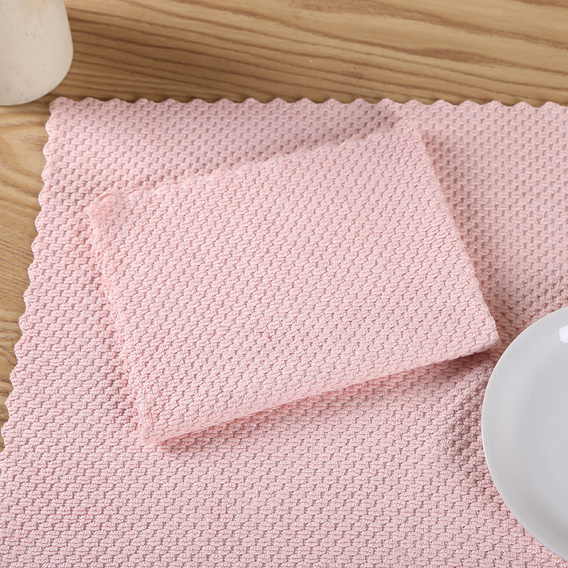 Solid Color Lock Edge Lace Dishcloth Household Cleaning Kitchen Supplies Wheat Grain Towel Oil Removing Household Absorbent Cloth