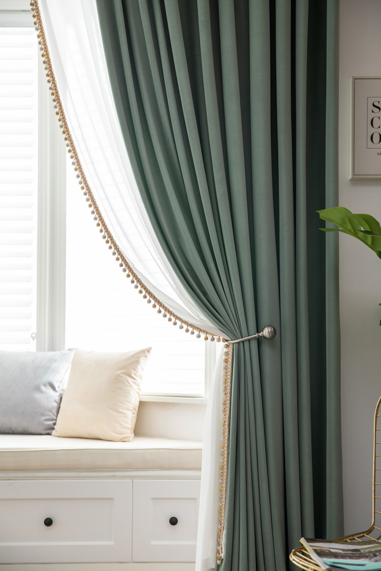 轻奢遮光绒布窗帘黑丝哑光羊毛绒不倒绒加厚客厅卧室窗帘