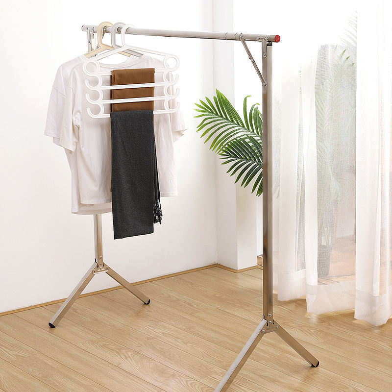 新款家用不锈钢折叠晾衣架 户外阳台落地式晒衣架 室内挂衣架批发
