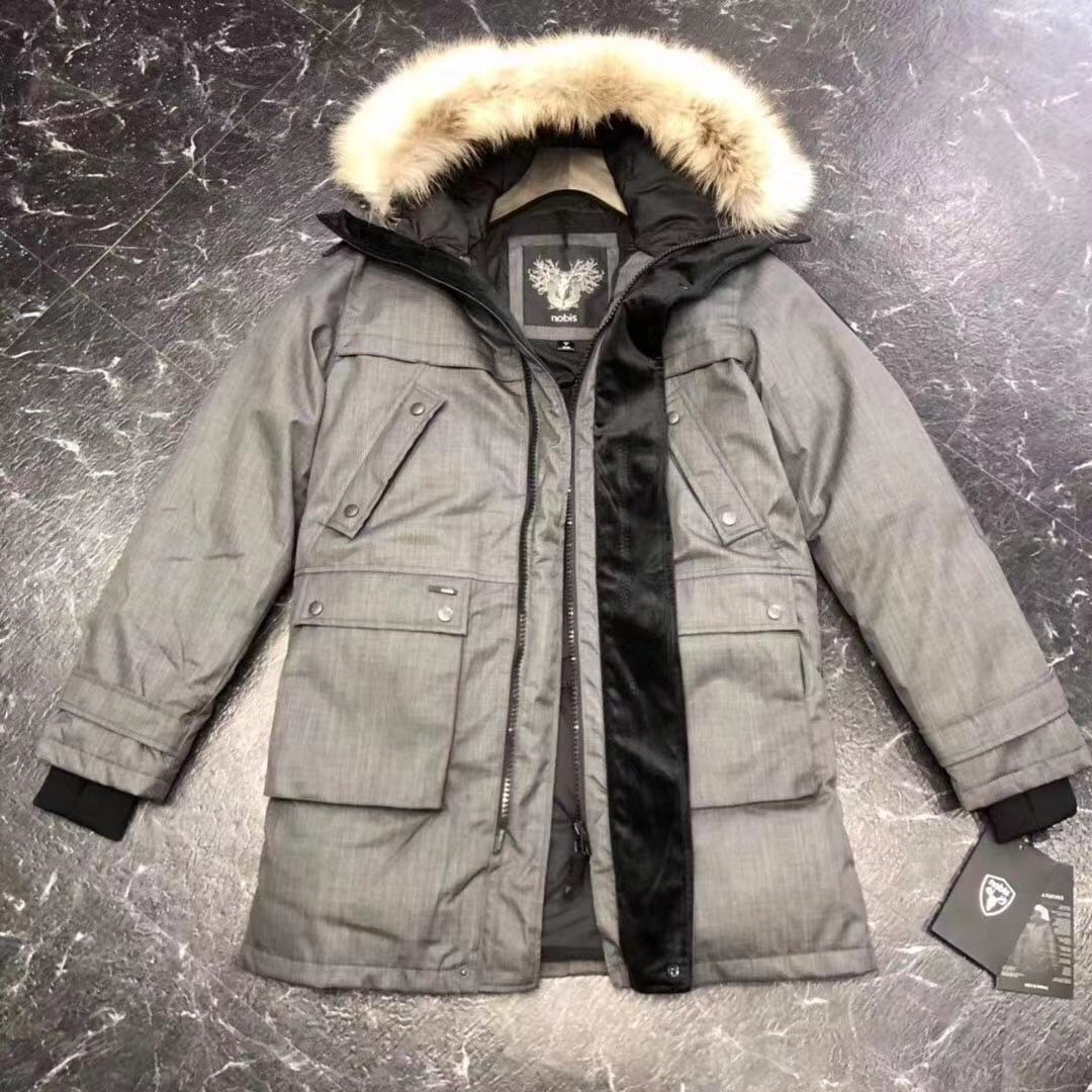 【厂家现货】男中长款连帽大毛领羽绒外套nobisyatesy李易峰同款