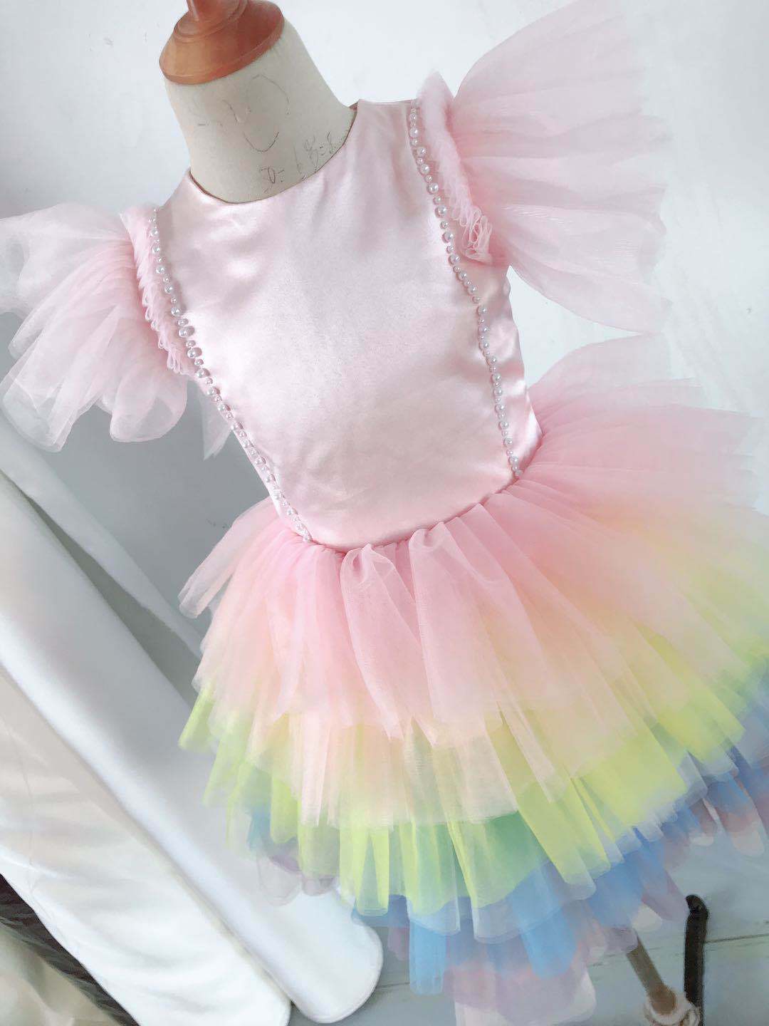 儿童女童夏装蓬蓬裙公主裙彩虹裙女宝宝周岁礼服夏洋气婴儿连衣裙