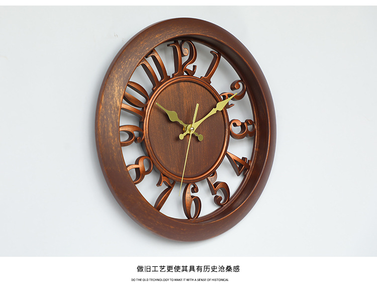 亚马逊复古欧式创意仿古铜挂钟12寸扫秒机芯电子挂钟