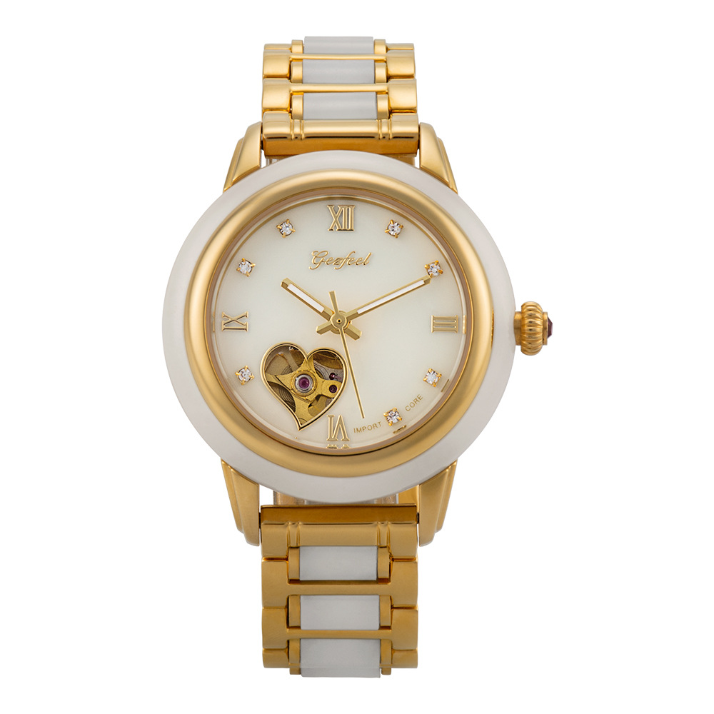 玉表工厂货源和田玉白玉镂空机械钢玉带手表男女款有证书一件代发