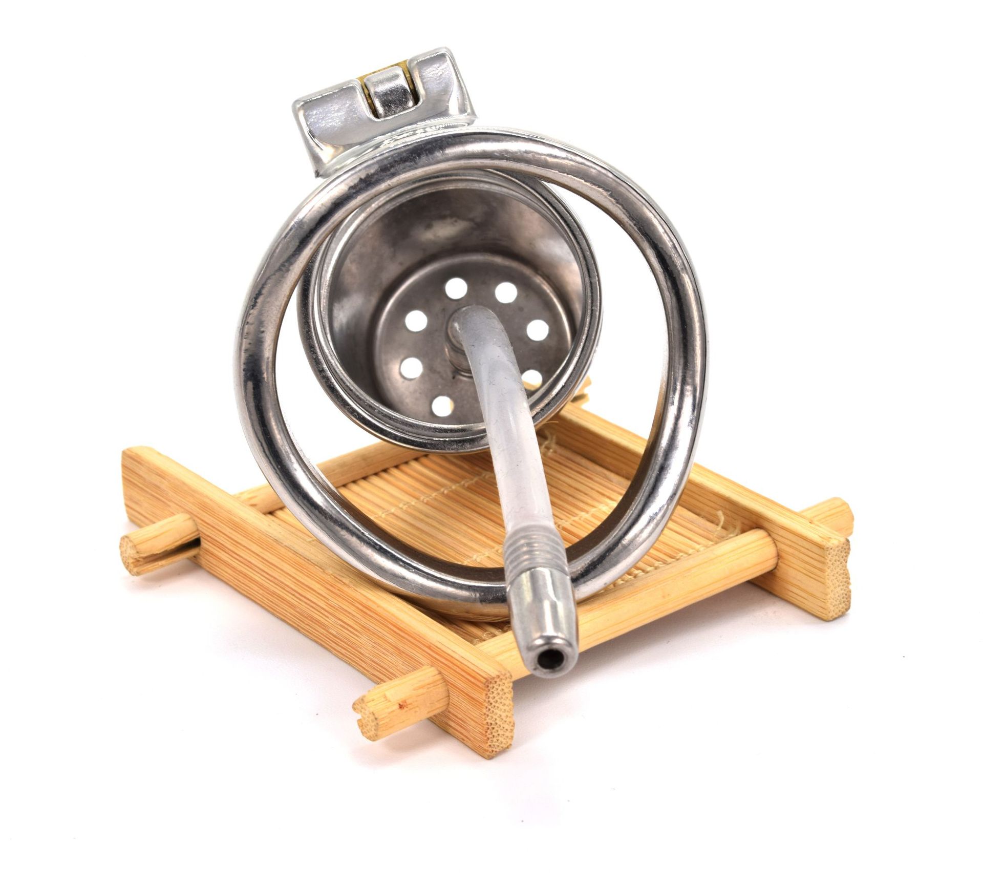 frrk新款圆弧环头部八孔双层带导管贞操锁男用控欲贞洁器情趣用品