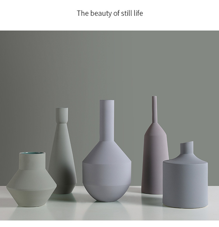 北欧创意几何小口简约锥形莫兰迪花瓶插花软装饰艺术陶瓷摆件批发