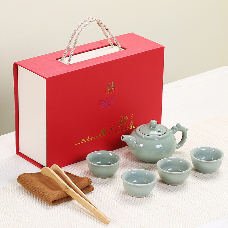 便携陶瓷哥窑旅行功夫茶具套装手提礼盒公司活动礼品定制logo赠品