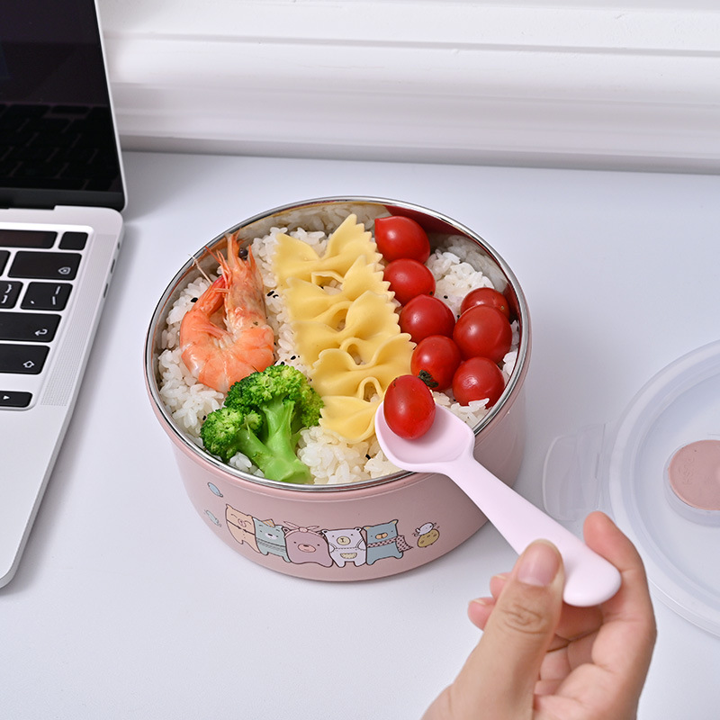 L102 Insulated Bowl Soup Bowl with Rice Instant Noodle Bowl Cartoon Stainless Steel Lunch Box Bowl with Lid Lunch Box Lunch Box