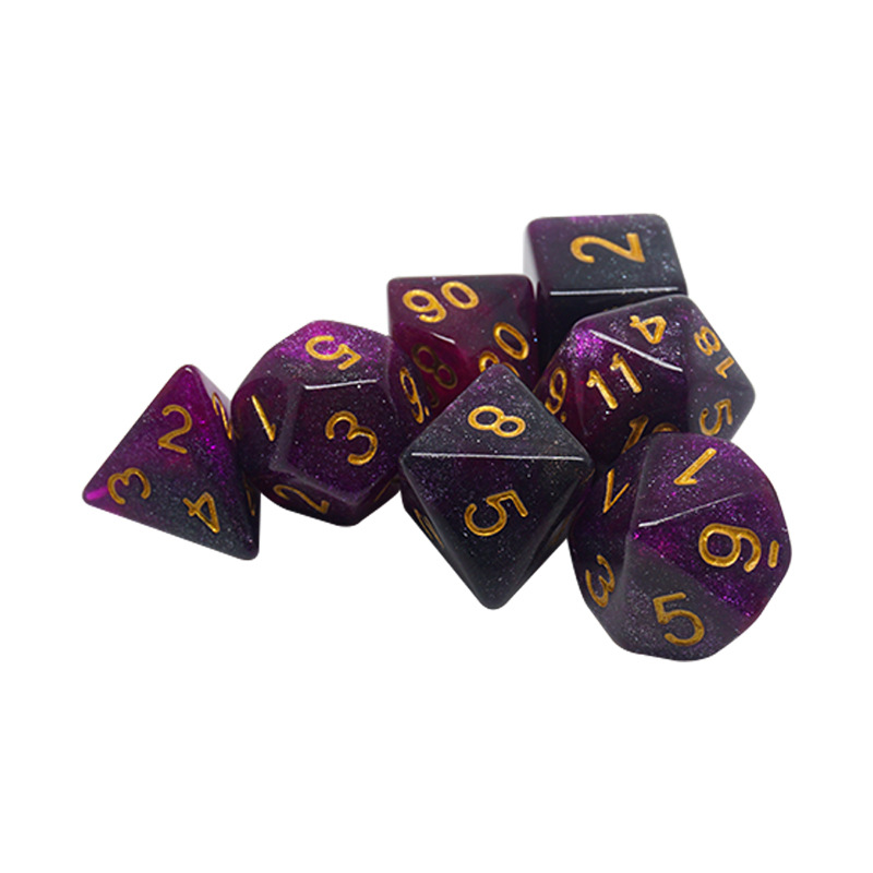 厂家供应七粒多面骰子套装星空双色闪粉跑团骰子龙与地下城筛子
