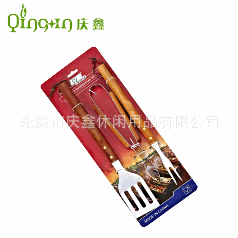 SOURCE Manufacturer Stainless Steel Barbecue Tools Combination Suit 3-Piece Card Binding Set