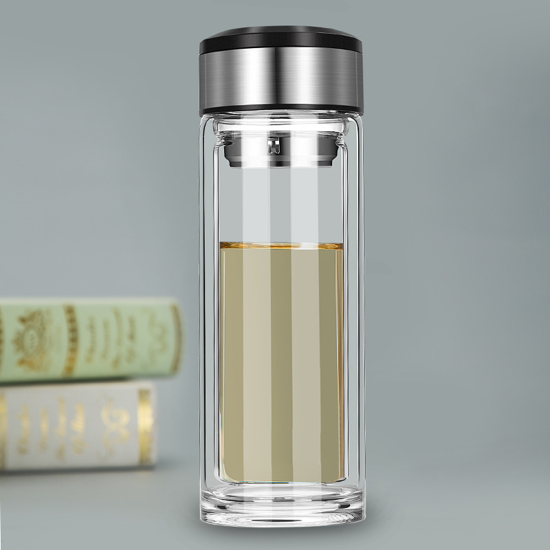 双层玻璃杯高硼硅透明水杯商务便携泡茶杯创意礼品杯子定制logo