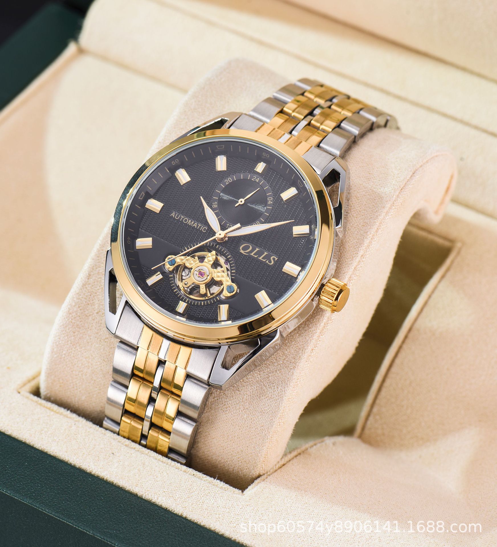 奇洛时qlls男士手表商务休闲全自动机械表镂空夜光手表男厂家批发