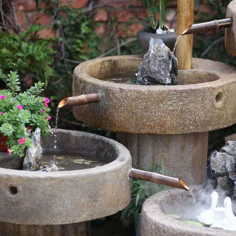老旧石槽流水鱼缸小石盆庭院配景观阳台水景农村民间旧石器