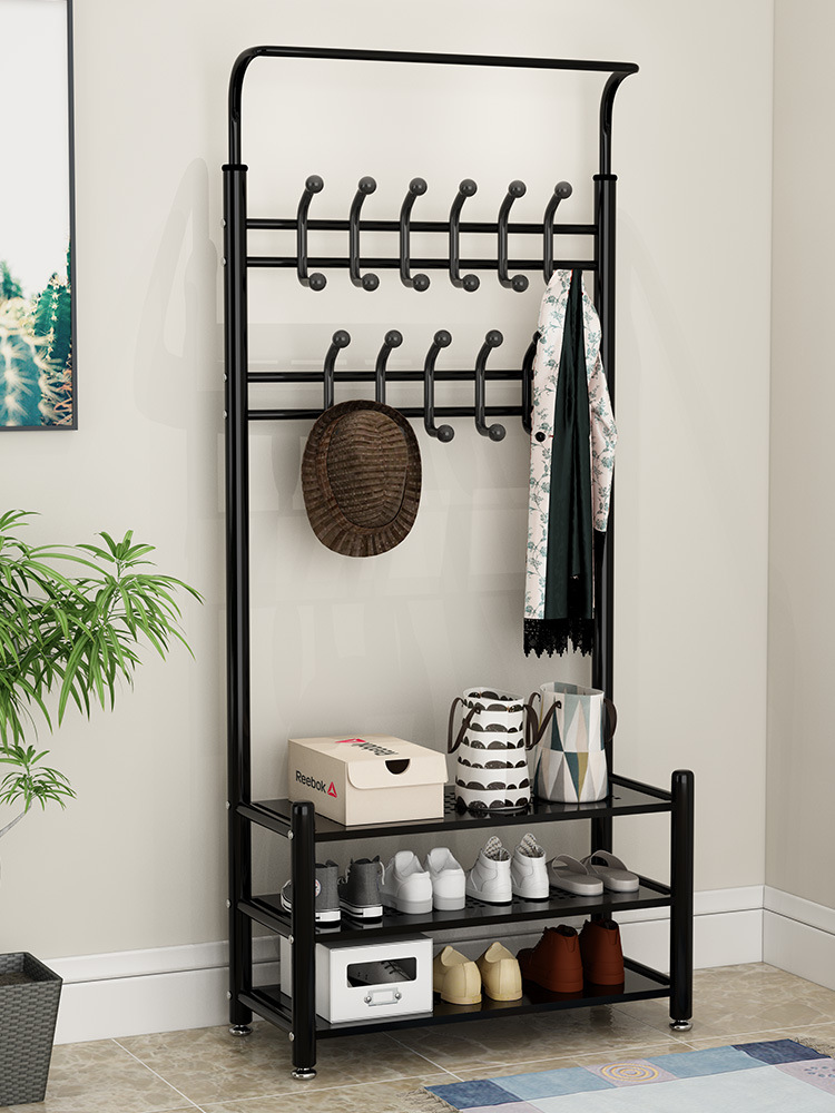 简易衣帽架鞋架一体组合挂衣架落地卧室客厅家用门厅玄关换鞋凳子