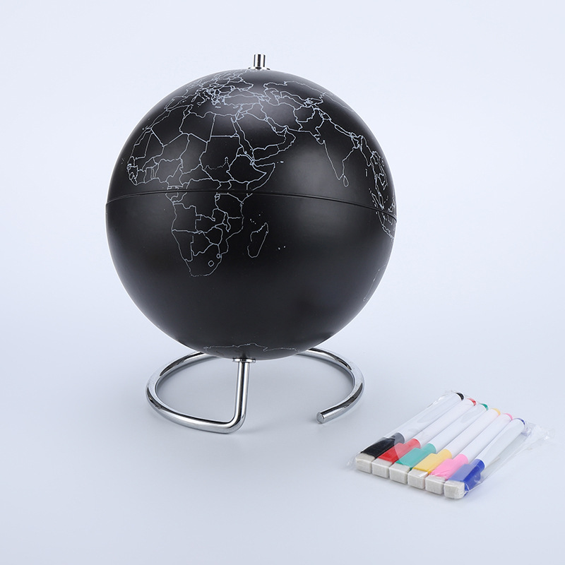 亚迅20cm铁线支架地球仪 白色/黑色填充无国界线地球仪带六色笔