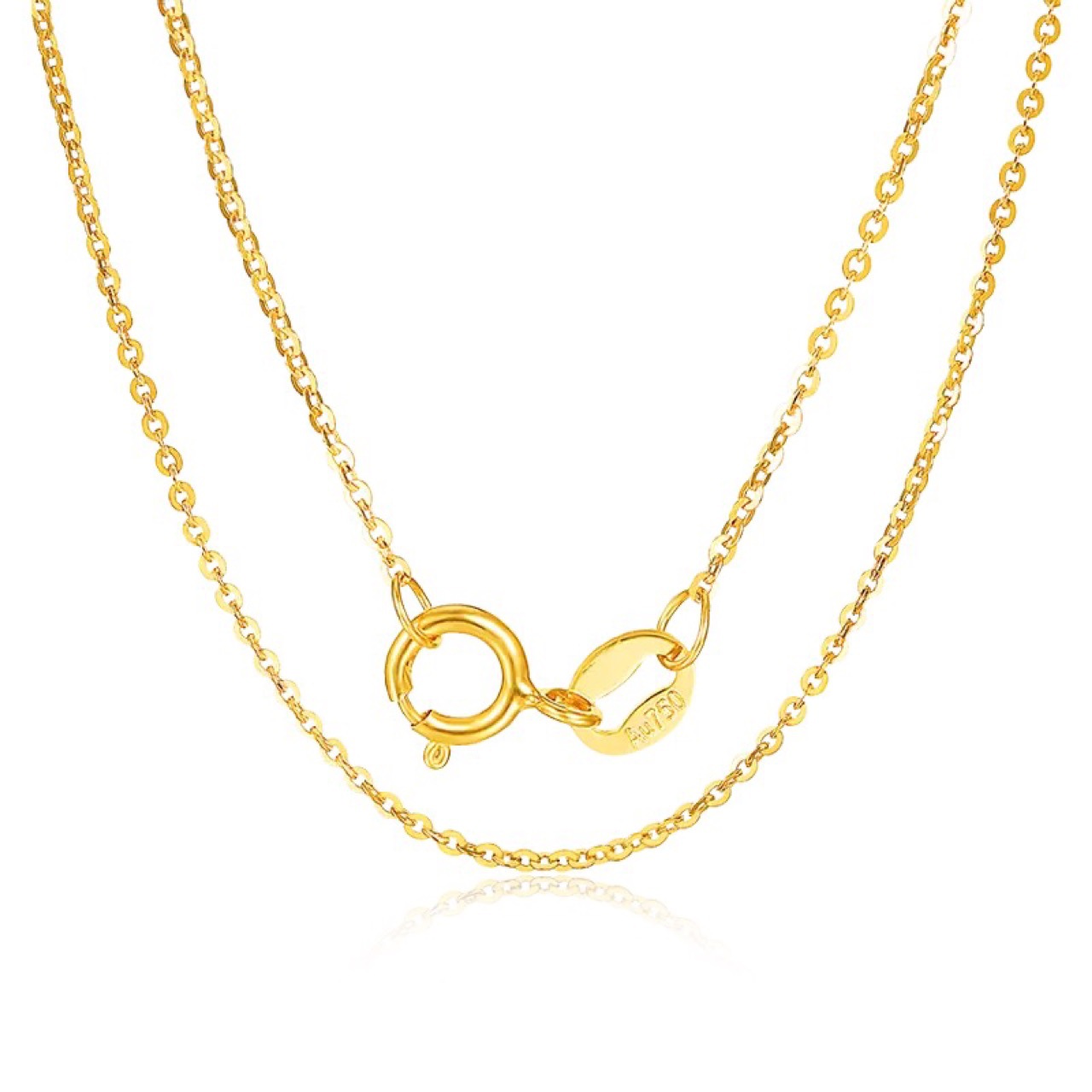 18k金项链 女黄金真金au750可调节o字链素链 正品锁骨链细款经典