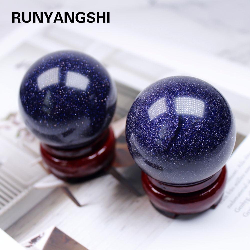 天然水晶星空蓝砂石球摆件蓝色水晶球蓝沙石小球把玩球装饰摆件