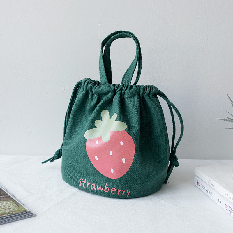 Portable Canvas Bag Female Student Japanese Ins Korean Drawstring Drawstring Bucket Bag Lunch Box Lunch Bag Small Cloth Bag