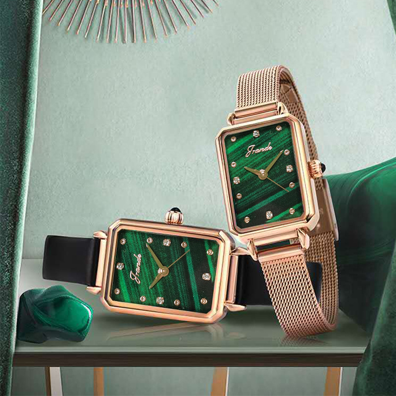 歌浪迪手表孔雀绿气质女士手表简约时尚石英小绿表女软皮带