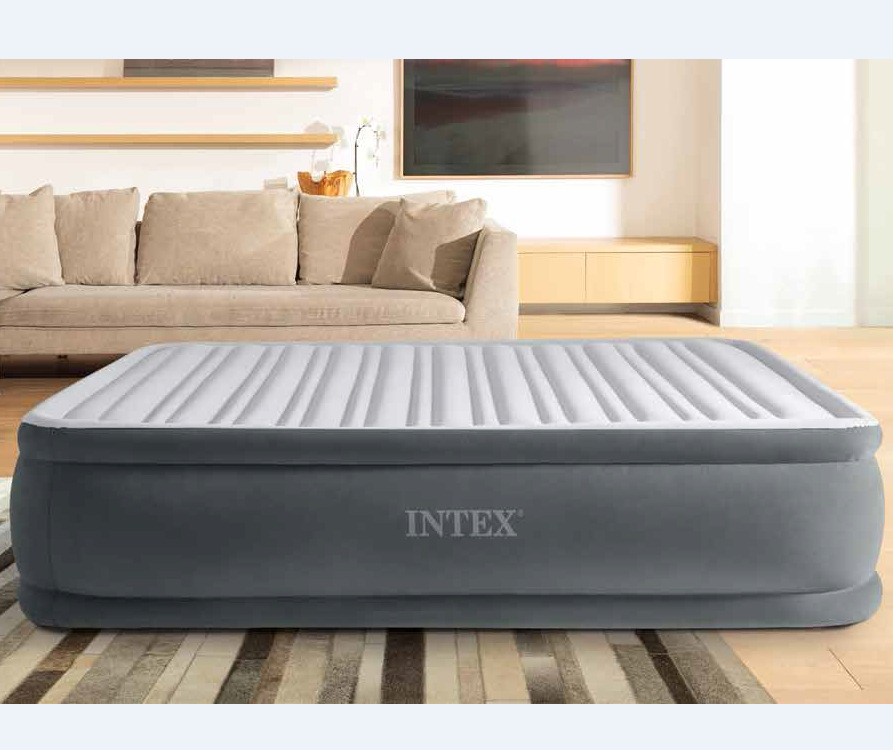 美国intex67770豪华内置电泵灰白双层加大线拉空气床植绒充气床垫