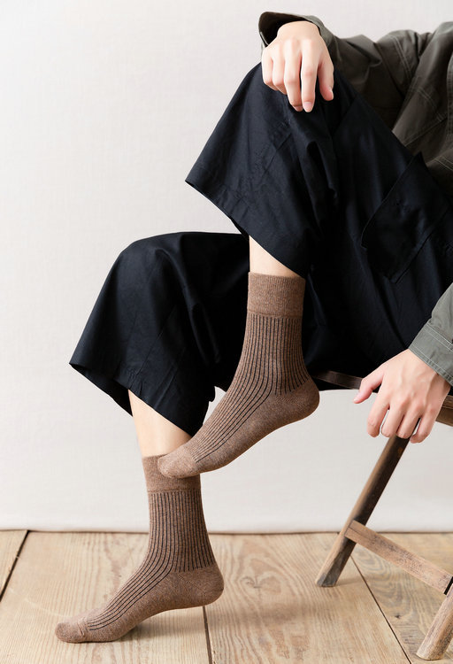 优の靴下98%纯棉高罗口文艺抽条款男式中筒袜批发20385