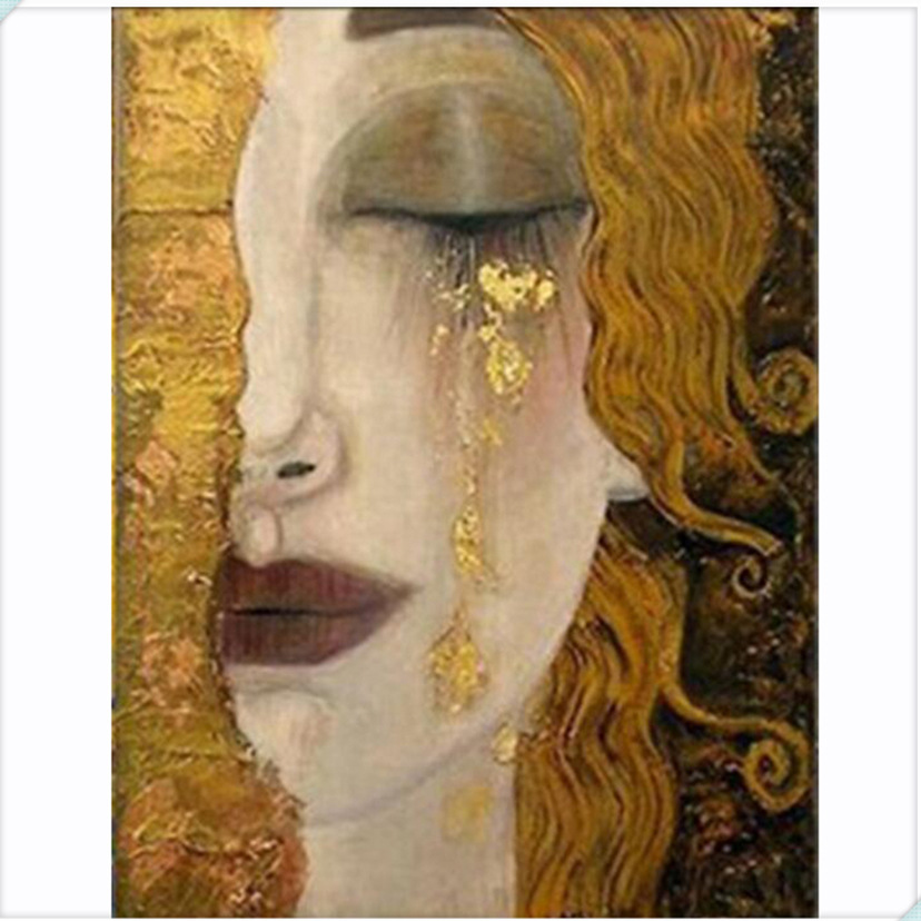 古斯塔夫克里姆特金色眼泪侧脸女艺术油画人物钻石画
