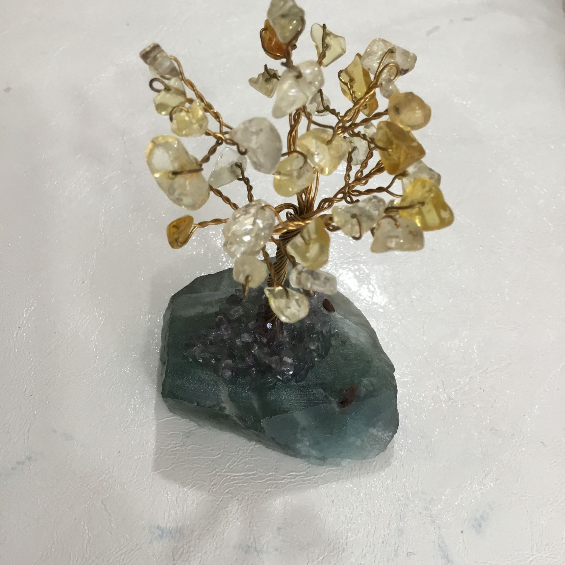 天然水晶萤石生命树萤石底座水晶招财树家居办公摆件水晶工艺品