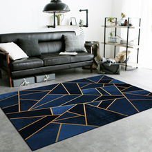 跨境时尚现代重金属风蓝黑色几何线条客厅卧室床边地毯地垫
