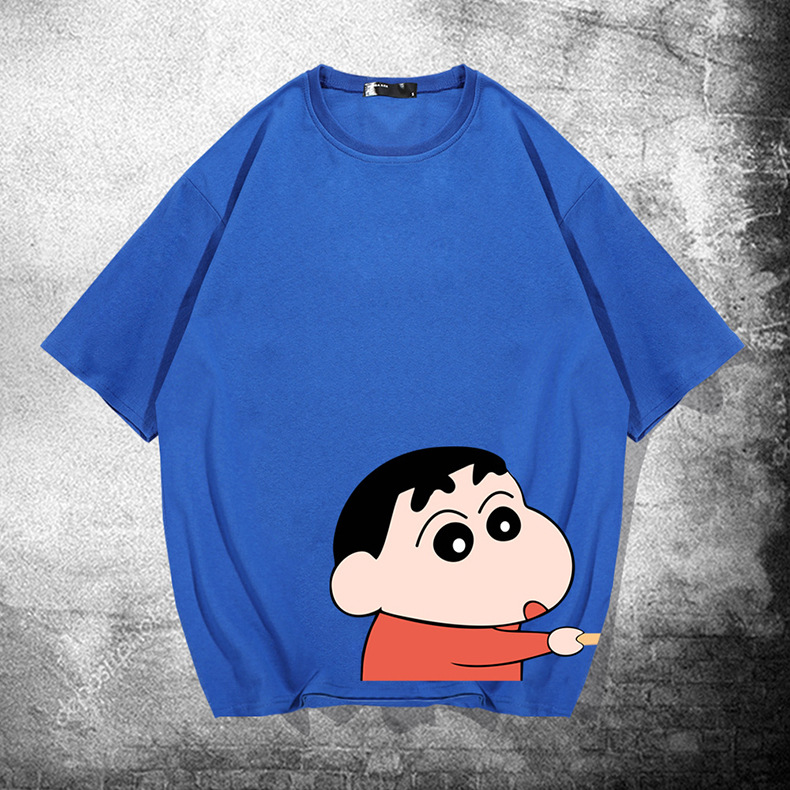 卡通短袖t恤男女夏宽松情侣装纯棉潮牌蜡笔小新动漫高中学生衣服