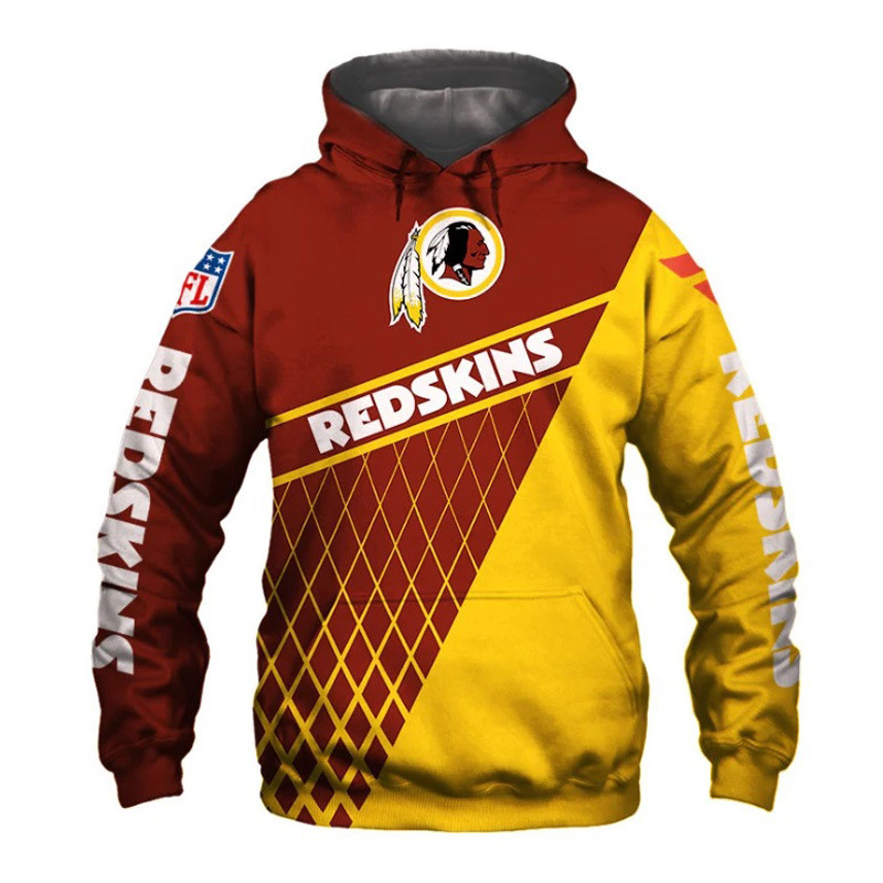2019欧美服装橄榄球nfl华盛顿红皮 3d数码印花休闲套头连帽卫衣