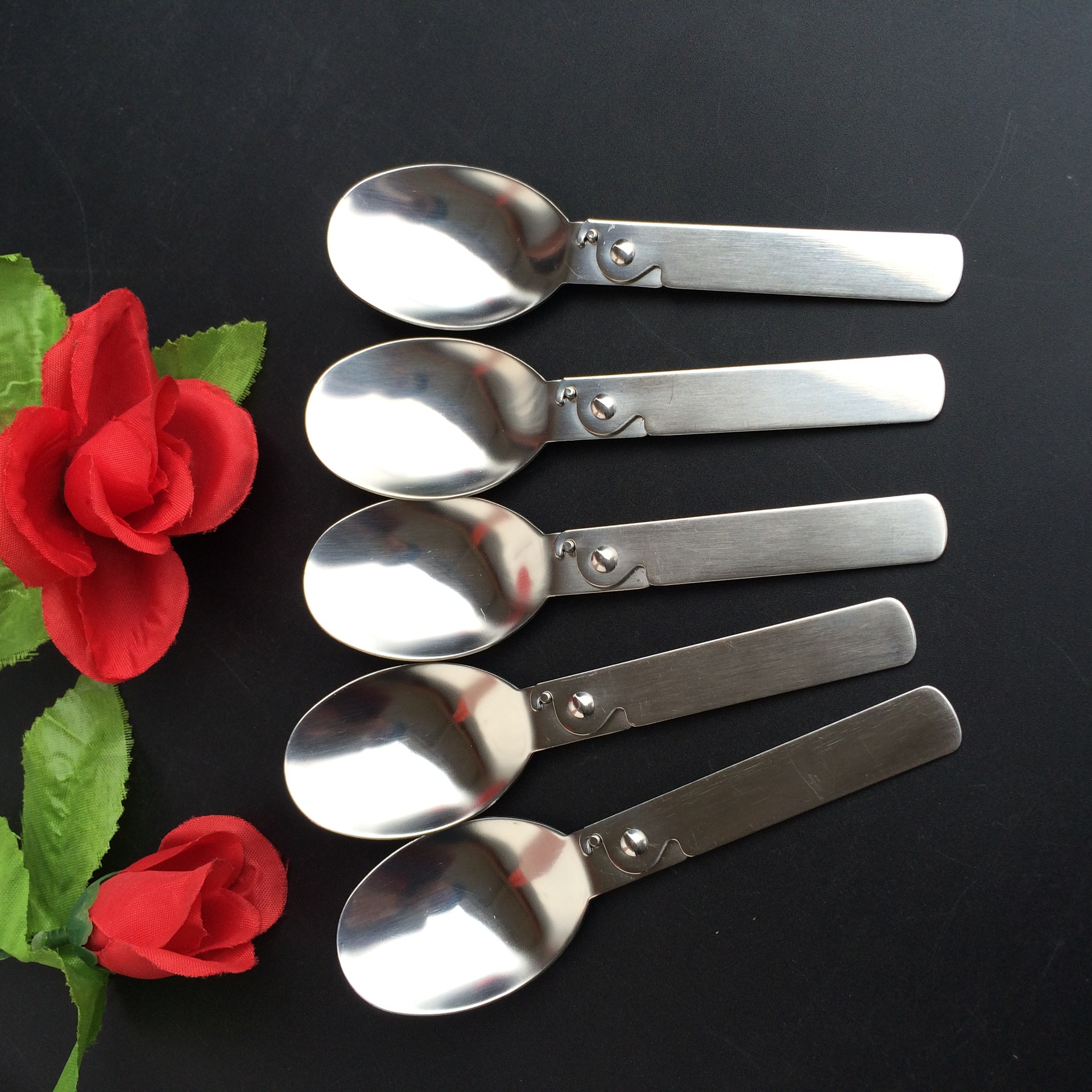 创意不锈钢304八宝粥勺子 香菇酱折叠勺餐具野外便携汤勺出口