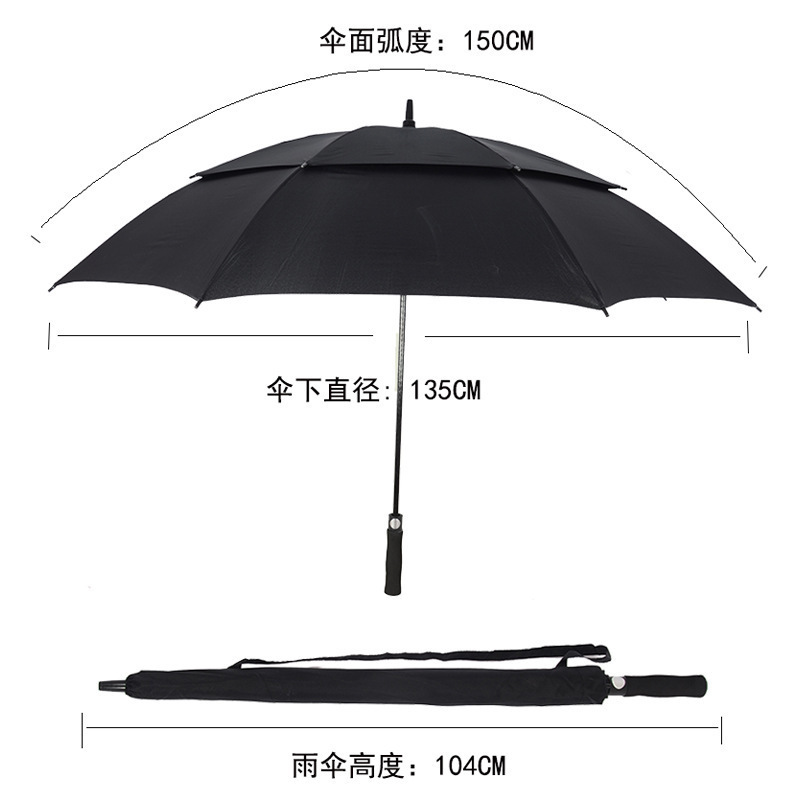 Real Double-Layer Golf Umbrella 30-Inch Automatic Full Fiber Umbrella Three-Layer Reinforced Oversized Windproof in Stock Wholesale Logo