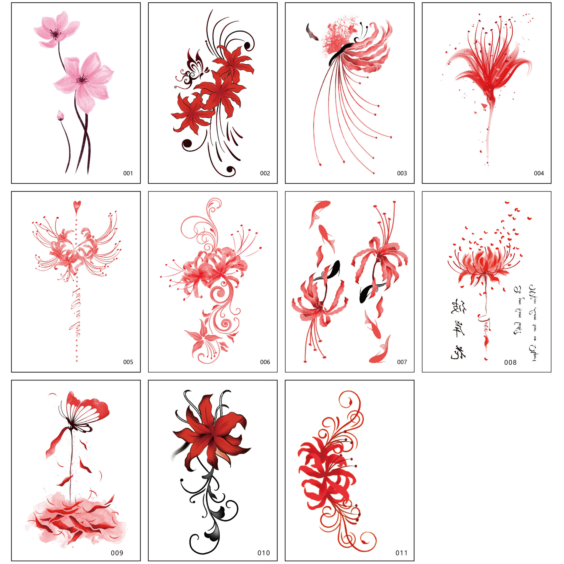 现货批发大图彼岸花纹身贴 防水女持久立体仿真性感背部纹身贴画