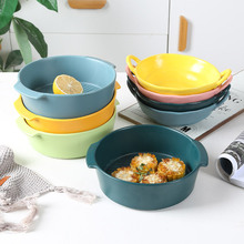 北欧哑光创意双耳碗家用陶瓷汤碗拉面碗用餐汤碗水果沙拉碗烘焙碗