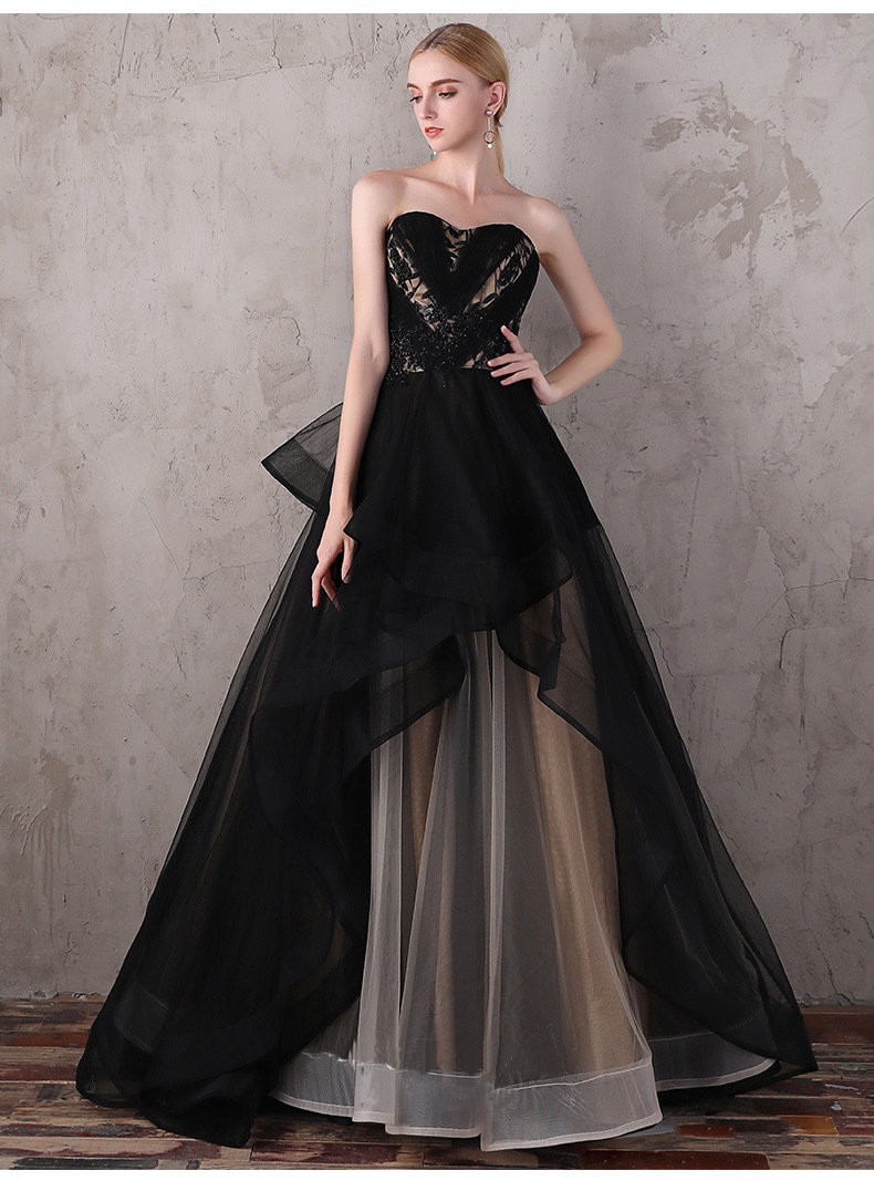 抹胸型晚礼服女2020款宴会优雅长款黑色气质名媛走秀主持人礼服裙