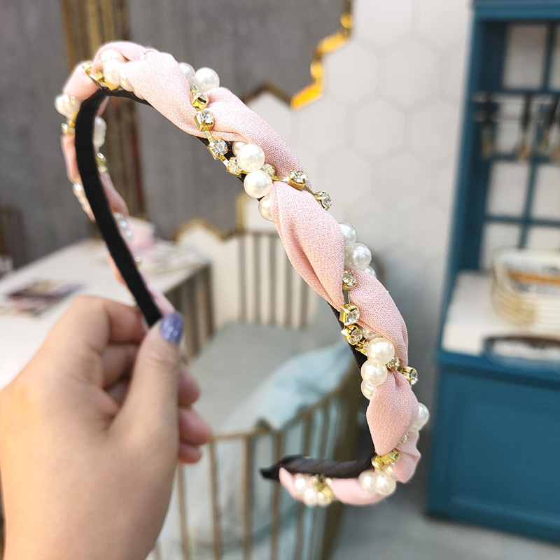 Pearl Woven Headband Super Shiny Crystal Winding Headband Female Hairpin Korean Online Influencer Refined Little Fairy Mori Headwear