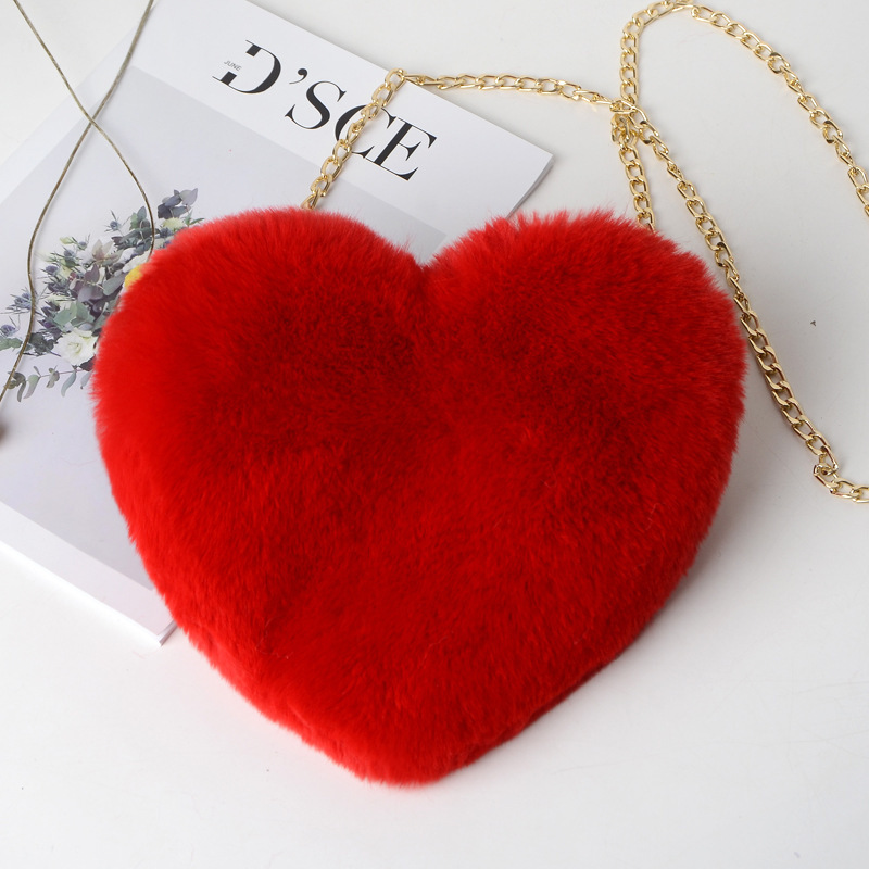 Valentine's Day Gift Chain Plush Heart-Shaped Bag Female Crossbody Bag Heart Shaped Chain Bag Female Bag