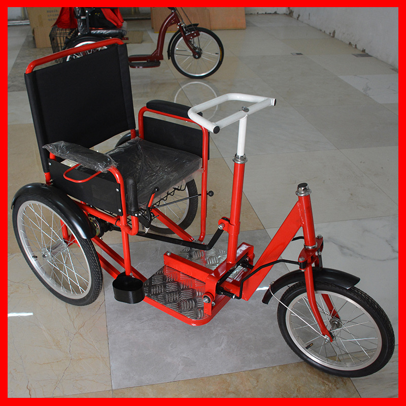 残疾人手摇三轮车老年人力代步车病人老人推拉式三轮车钢管